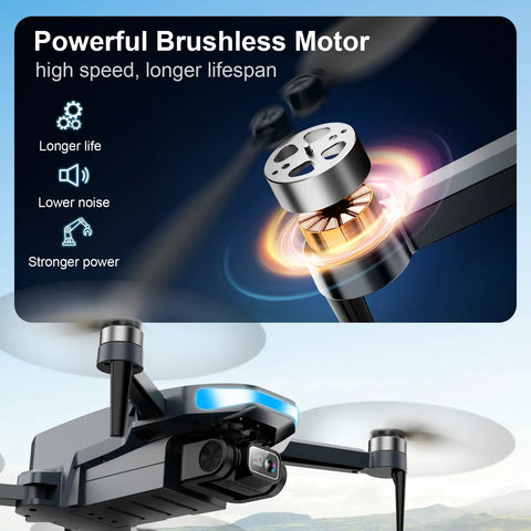 Close-up of brushless motor on Grab And Go Foldable 2K HD Camera Drone With GPS Auto Return Brushless Motors FPV Live Video.