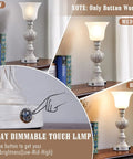 Set Of 2 Rustic Resin Glass Shade Table Lamps For Bedroom And Living Room 3 Way Dimmable Touch Bedside Lamps Washed White Finish