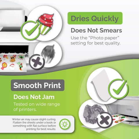 Printable vinyl sticker paper for inkjet and laser printers, 56 self-adhesive matte white sheets