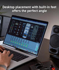 Ultra Compact 50W Wireless Bluetooth Studio Monitors Dual Reference Speakers for Music Production on desk with laptop