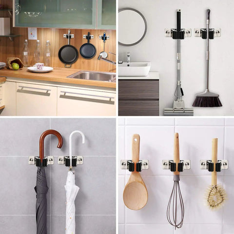 Heavy Duty Stainless Steel Mop And Broom Holder Wall Mount 2 Pack Broom Hanger Organizer for efficient tool storage