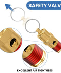 Brass 1/4-inch NPT safety valve for air compressors; 150 PSI relief, tank pop-off valve, 1 pack