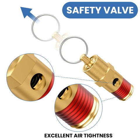 Brass 1/4-inch NPT safety valve for air compressors; 150 PSI relief, tank pop-off valve, 1 pack