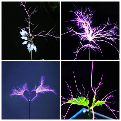 Bluetooth Music Tesla Coil Kit With Wireless Power And Built In Speaker displaying colorful arc formations