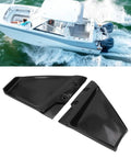 Boat with hydrofoil stabilizer fins for 4-50HP outboard motors, plastic boat stabilizers with stainless hardware shown