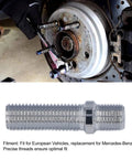 Upgrade Your Ride With 20 Heat Treated Wheel Stud Conversion Adapters, Extended 50mm Length And Robust Zinc Plated Design For Premium Grip On European Cars, Making Installation A Breeze! installed on European hub, 50mm zinc plated steel