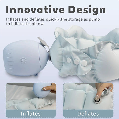 Inflatable Travel Pillow Portable Quick Inflate Neck Pillow For Airplanes Cars Buses Trains And Home Office Ultra Cozy Washable Camping Headrest Sleep Aid Travel Essential Blue with pump and deflate valve
