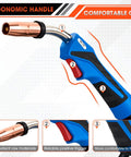 Get Ready To Weld Like A Pro With This Top Notch 250A Mill M-25 Mig Welding Gun Featuring A Rock Solid 15 Foot Cable. Ergonomic handle shown.