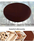 Chinese-style wooden revolving dining table with smooth finish, showcasing craftsmanship and materials for Wooden Dining Table Turntable Lazy Susan Tray With Smooth Silent Spin And Swivel Assist System For Restaurants Hotels And Parties, Rotating Tabletop, Available In 27.6, 31.5 And 35.4 Inch Diameters.