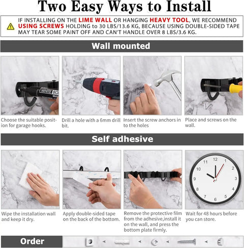 Installation steps for Heavy Duty Wall Mount Mop And Broom Holder Built Tough With 5 Racks And 4 Hooks Stainless Steel Tool Organizer