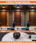 Motion Sensor Outdoor Ceiling Light Black Flush Mount 10.5 Inch Square With Dusk To Dawn Auto Modes, Waterproof Exterior