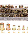 Carbon Steel Rivet Nut Kit With 500 Pieces Threaded Inserts M3 M4 M5 M6 M8 M10 In Galvanized Finish In A Handy Portable Box