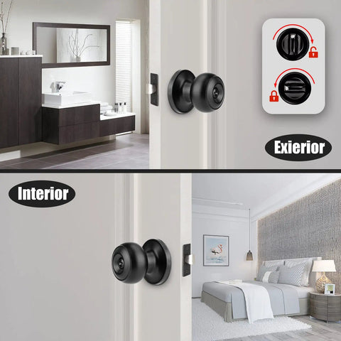 12 Pack Matte Black Privacy Door Knobs With Hardware For Bedroom And Bath, Keyless Lockset, Easy Install, shown on interior doors