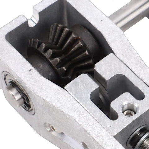 Close-up of gears in the Rock Solid Manual Electric Drill Driven Wire Stripper Machine. Heavy duty aluminum alloy for durability.