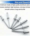 Heavy Duty Aluminum Blind Rivet Kit 75 Pcs 1/4 Inch Pop Rivets in various sizes arranged in fan shape on white background.