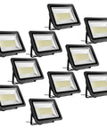10 Pack 300W LED Flood Lights Outdoor Beast Mode IP65 Waterproof Security Yard Lamp in a black frame for bright illumination.