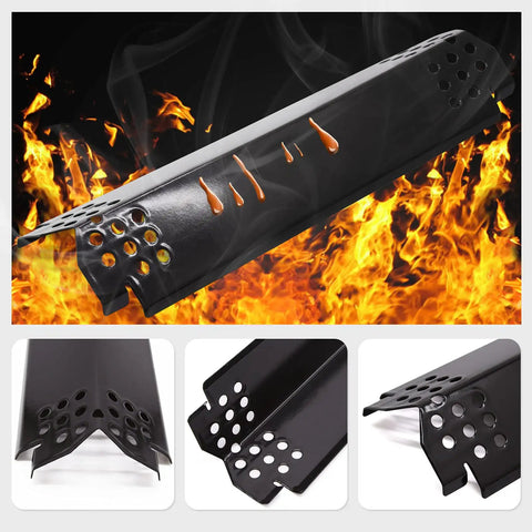 Five Pack Heat Plate Replacement Set For Nexgrill 4 And 5 Burner Gas Grills Porcelain Steel Heat Shields with flames backdrop