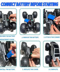 Instructions on connecting battery for Off Road Beasts RC Truck With Charging Dock One Eighteen Scale 4WD Amphibious RC Car