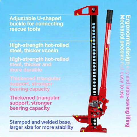 Beefed Up Heavy Duty Farm Jack 3 Ton Capacity 153 cm Off Road Ratcheting Utility Lift with ergonomic design and U-shaped buckle