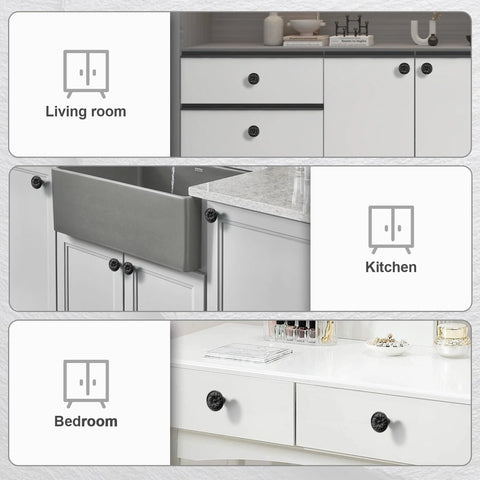 Black Floral Embossed Solid Zinc Alloy Cabinet Handles 4 Pack For Single Hole Installations in kitchen, living room, bedroom setup