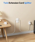 Double Split Extension Cord 12 Foot Dual Power Cable Featuring A Low Profile Flat Plug Build Perfect For Bedside Desks And Tight Living Areas straight up game changer for everyday home use with multiple outlets.