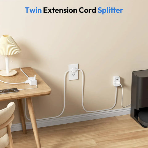Double Split Extension Cord 12 Foot Dual Power Cable Featuring A Low Profile Flat Plug Build Perfect For Bedside Desks And Tight Living Areas straight up game changer for everyday home use with multiple outlets.