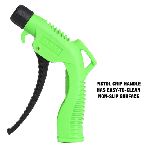 Green pistol grip from the Five Piece Air Blower Gun Kit With One Quarter Inch Inlet Turbo Nozzle Variable Trigger And Interchangeable 100mm 140mm 320mm Tips For Tight Spaces And High Volume Air Cleaning 160 PSI