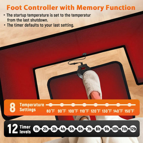Foot Warmer With Heated Floor Mat For Home Office showing foot controller and temperature settings, compact design