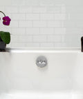 Durable Polished Chrome Trip Lever Overflow Plate With Screws 50 Pack Three Inch Eighth For Two Hole Waste Elbows Heavy Duty Brass Styled Bath Spill Cover Easy Install in a bathtub setting.