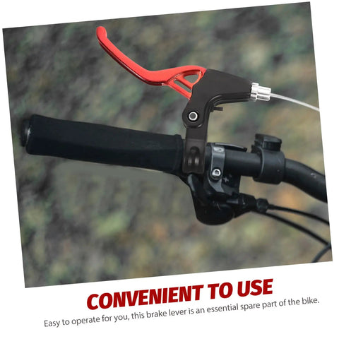 Close-up of 3 Pair Aluminum Alloy Bike Brake Levers Set Red For Mountain And Road Bikes installed on handlebar