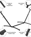 Double Hammock With Stand For Two People, Portable Indoor Outdoor Hammock Set frame, showing height adjustment and protective caps.
