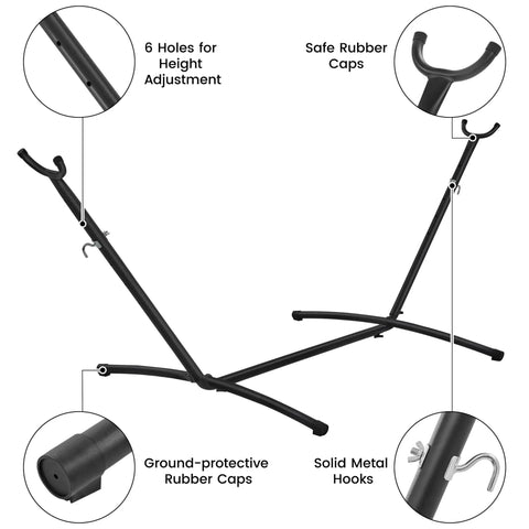 Double Hammock With Stand For Two People, Portable Indoor Outdoor Hammock Set frame, showing height adjustment and protective caps.