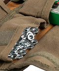 Close-up of nuts inside Heavy Duty Tool Roll Bag From Original Series With Quick Release Buckles, Duckwear Canvas, Brown.