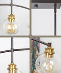 Close-up of Industrial Farmhouse Island Light With Clear Glass Globe Shades 34 Inch Four Light Modern Linear Pendant Fixture