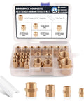 Brass Pipe Fittings Kit 24 Pieces NPT Female Hex Couplings Set with labeled box for DIY plumbing