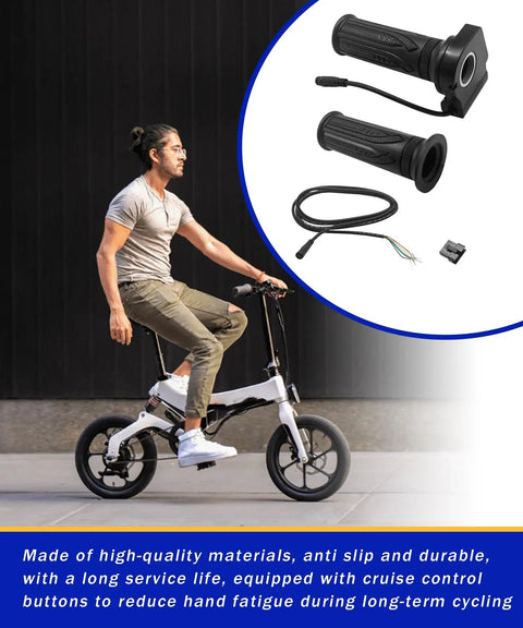 48V Throttle Grip Kit With Cruise Control Button And LCD Voltage Display For Folding Electric Bikes Easy Install Anti Slip Handle Grips Plug And Play Compatible With Jetson Haze And DYU Y16 6 Pin Plug
