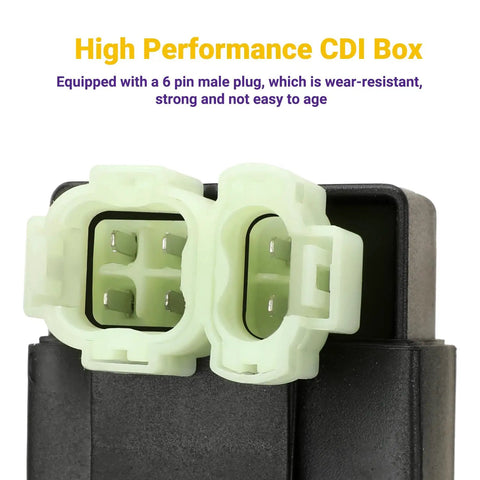 Close-up of Gy6 Ignition Coil With 6 Pin AC CDI Box Kit for 50cc 125cc 150cc scooters showing the 6-pin plug connector.