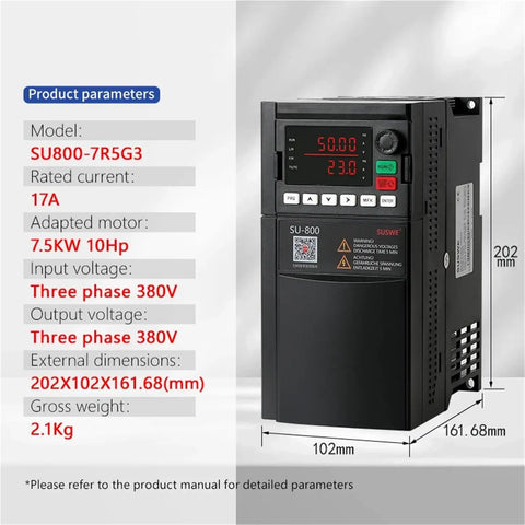 Powerful 1.5 To 7.5 kW 380V VFD Frequency Converter Inverter For 3 Phase Motors Speed Control With 50 To 400 Hz Range, Industrial Grade Variable Frequency Drive For Smooth Start And Precise Motion; black 202x102x161.68mm unit