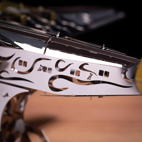 Close-up detail of Splashing Dreamer 3D Metal Airplane Model Kit With Wind-Up Moving Mechanism, featuring stainless steel construction