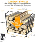 Foldable Firewood Rack For Indoor And Outdoor Use, Rust-Resistant, holding firewood with 60 lb capacity, dimensions labeled