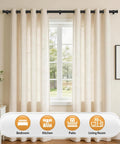 Telescoping Curtain Rod Adjustable From 32 To 58 Inches And 20 To 53 Inches Splicing Design Three Quarters Inch Drapery Rod In Black With Small Cap Finial For Easy End Slide And No Fuss Window Fit in living room setting with curtains.