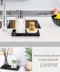 Keep Your Counter Slick Using This Solid Resin Vanity Tray Mini Ink Black Soap Dispenser Stand And Jewelry Catchall For Kitchen Organization Durable Build That Gonna Serve You Right, 7x4 inch black resin tray with soap dispenser and brush.