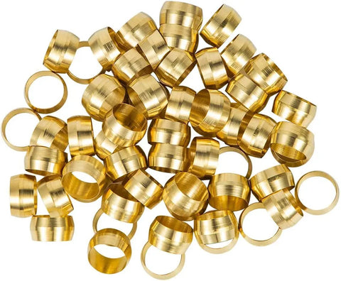 Essential 110 Piece Brass Compression Sleeve Ferrule Kit for quarter to one half inch tubing fittings displayed on a white background