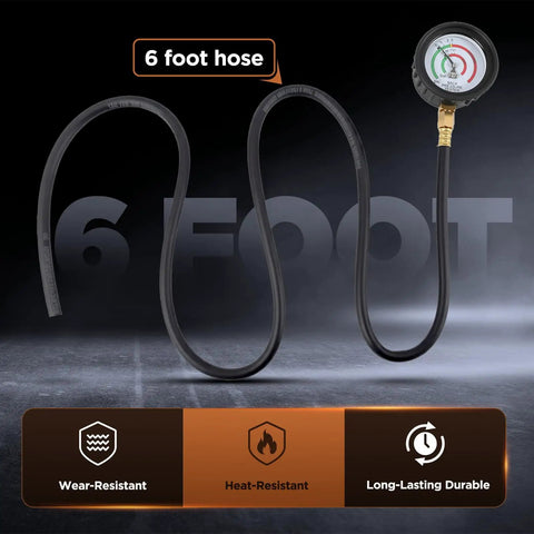 Exhaust Back Pressure Tester Kit With Carrying Case For Cars, Pro Grade Back Pressure Gauge Set, 6 Foot High Temp Hose, Car Diagnostic Tool With Adapters And 2 Hose Clamps, Garage Ready. 6 foot hose, wear-resistant and heat-resistant.