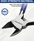 Six Piece Wire Cutters Set With Six Inch Precision Flush Cutters Plus Side Cutters showing C55 carbon steel flush cutter details.