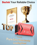 300W Pure Sine Wave Power Inverter For Road Trips, DC To AC 12V Converter highlighted with a trophy and certificate.