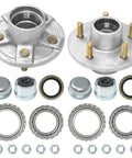 Trailer Hub Kit 5 Bolt 4.5 Inch For 1 To 1.375 Inch Tapered Axles With 84 Spindle Includes L44649 And L68149 Outer Bearings EZ Lube Ready 3500 Lb Capacity Dual Pack