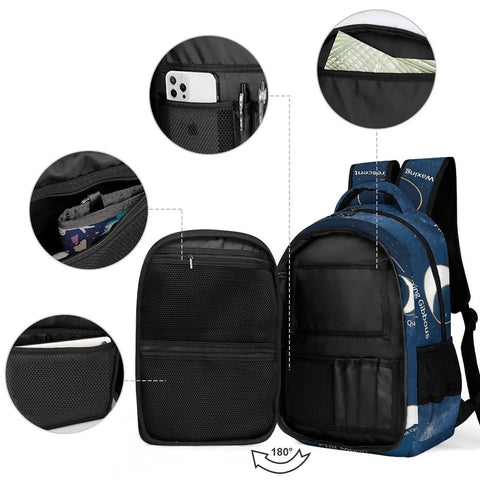 Moon Phase Diagram Printed Backpack Unisex Large Capacity Dope Everyday Carry Bag interior with pockets and compartments