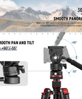 Heavy Duty Fluid Video Head With Adjustable Leveling Base And Arca Type Quick Release Plate Telescopic Grip showing smooth pan and tilt functionality.