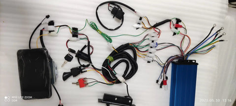 Wiring components of the 32 Inch Go Kart Rear Axle Kit With Steering Parts And 72V 3000W Electric Motor Kit on white background
